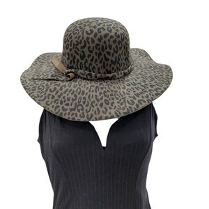 Leopard Print Wide Brim Fedora Hat - Brown